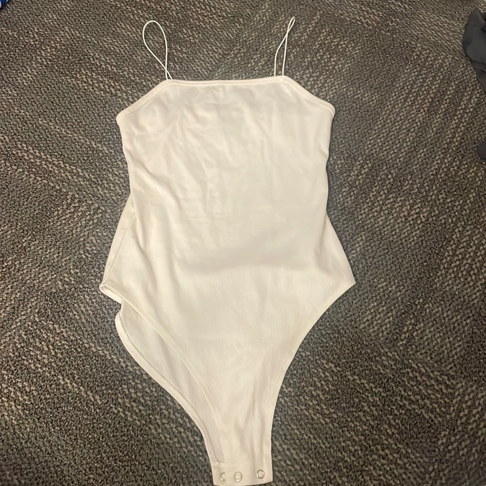 White spaghetti strap body suit